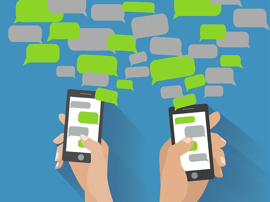 Graphic of mobile phones with many texts to illustrate 2024 cell phone etiquette.