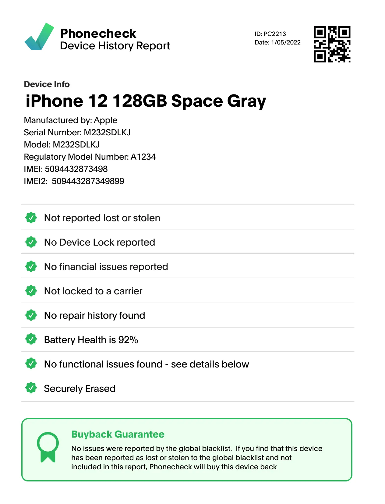 Phonecheck Certified device with full data history