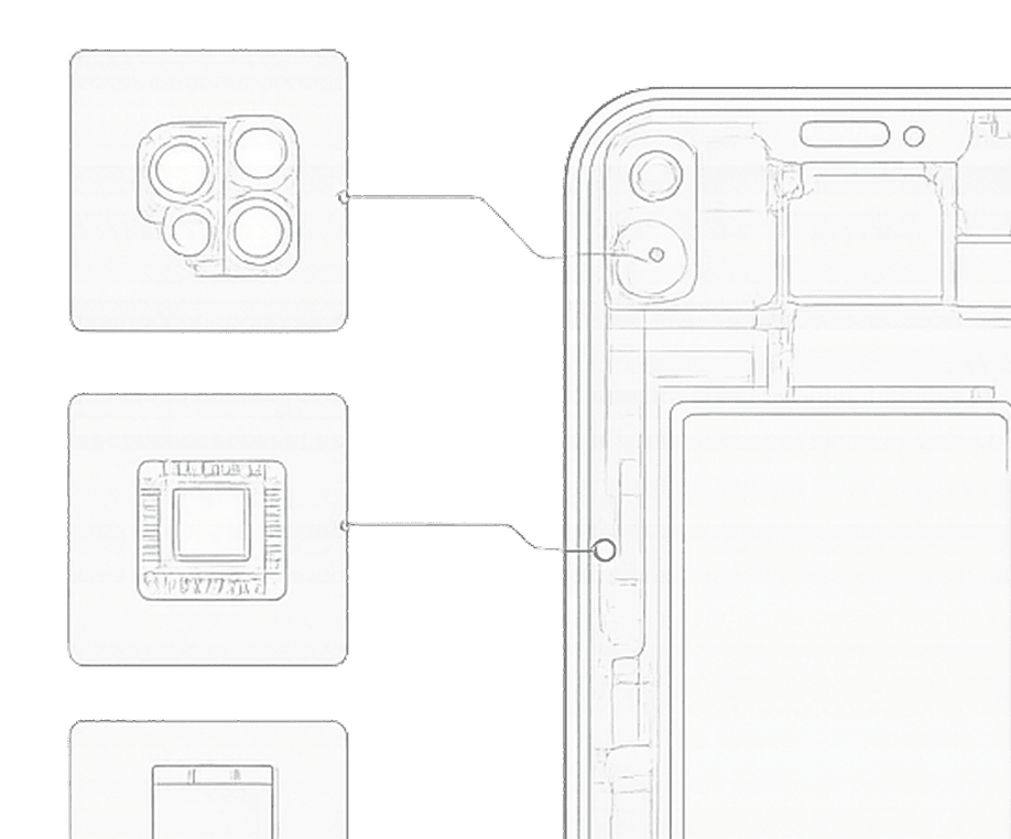 Exploded phone diagram showing internal components